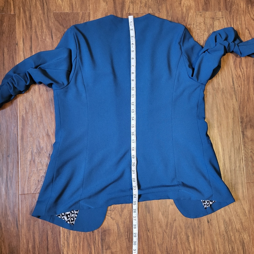 Skies Are Blue Raja Collerless Double Breast Open Front Blazer Teal Medi… - Picture 6 of 6